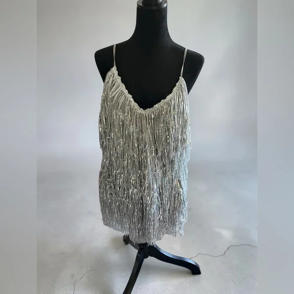 Akira Silver Sequin Fringe Cami one piece Top - Picture 1 of 3